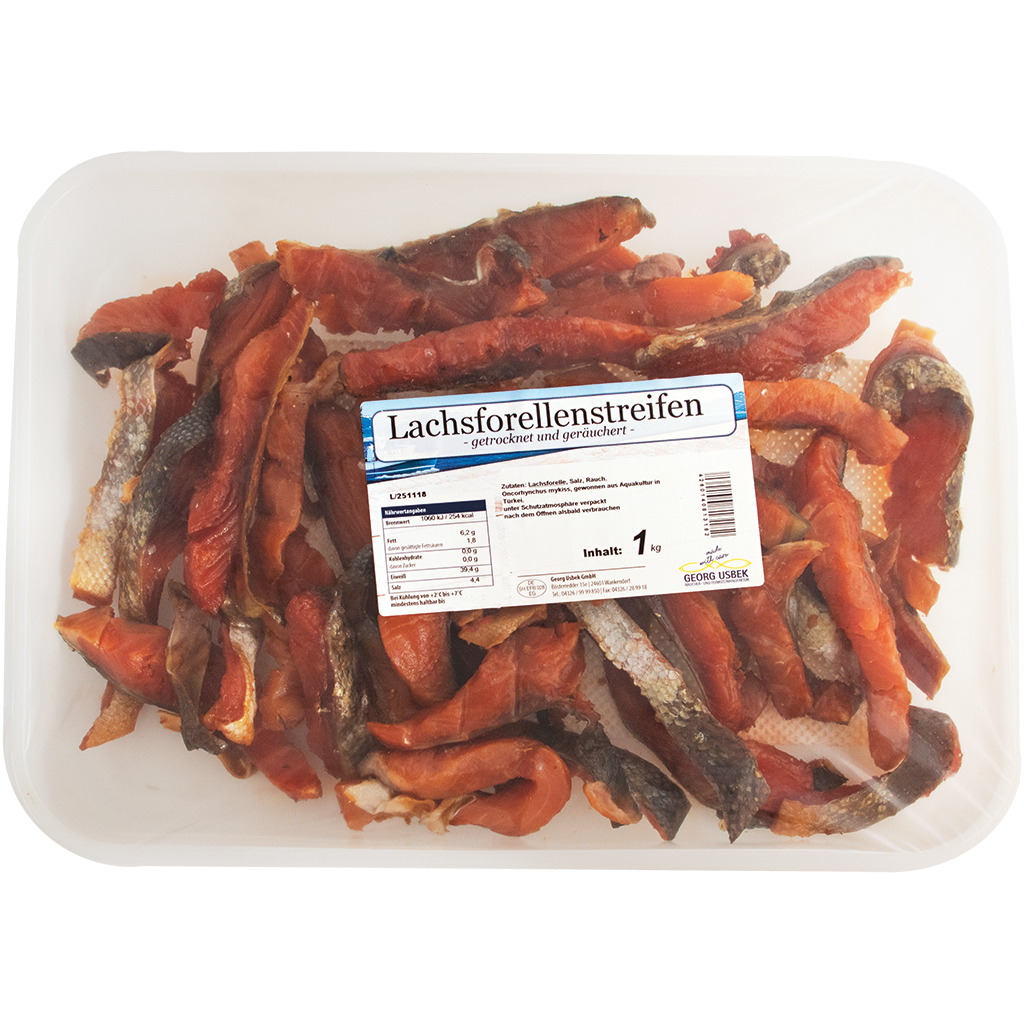 Gedroogde en gerookte zalmforellenrepen