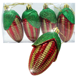 Set kerstversiering – 4 stuks, maïs rood-groen, 9 cm
