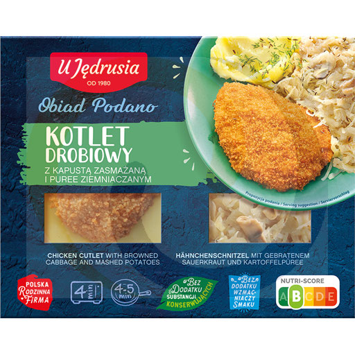 Куриная котлета с пюре и жареной капустой 400г Jędrusia