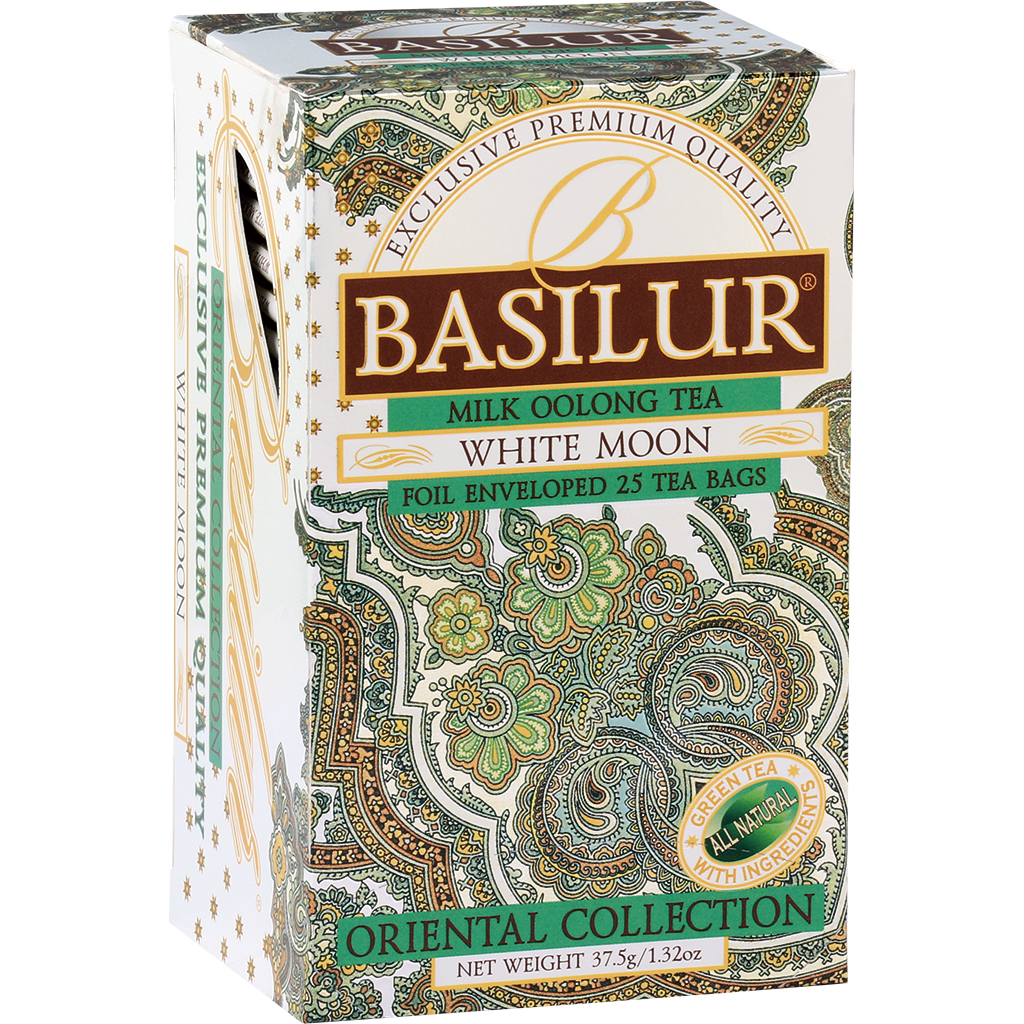 "Basilur White Moon" Theemelange van Groene Ceylon- en Oolongthee, geparfumeerd - Melk