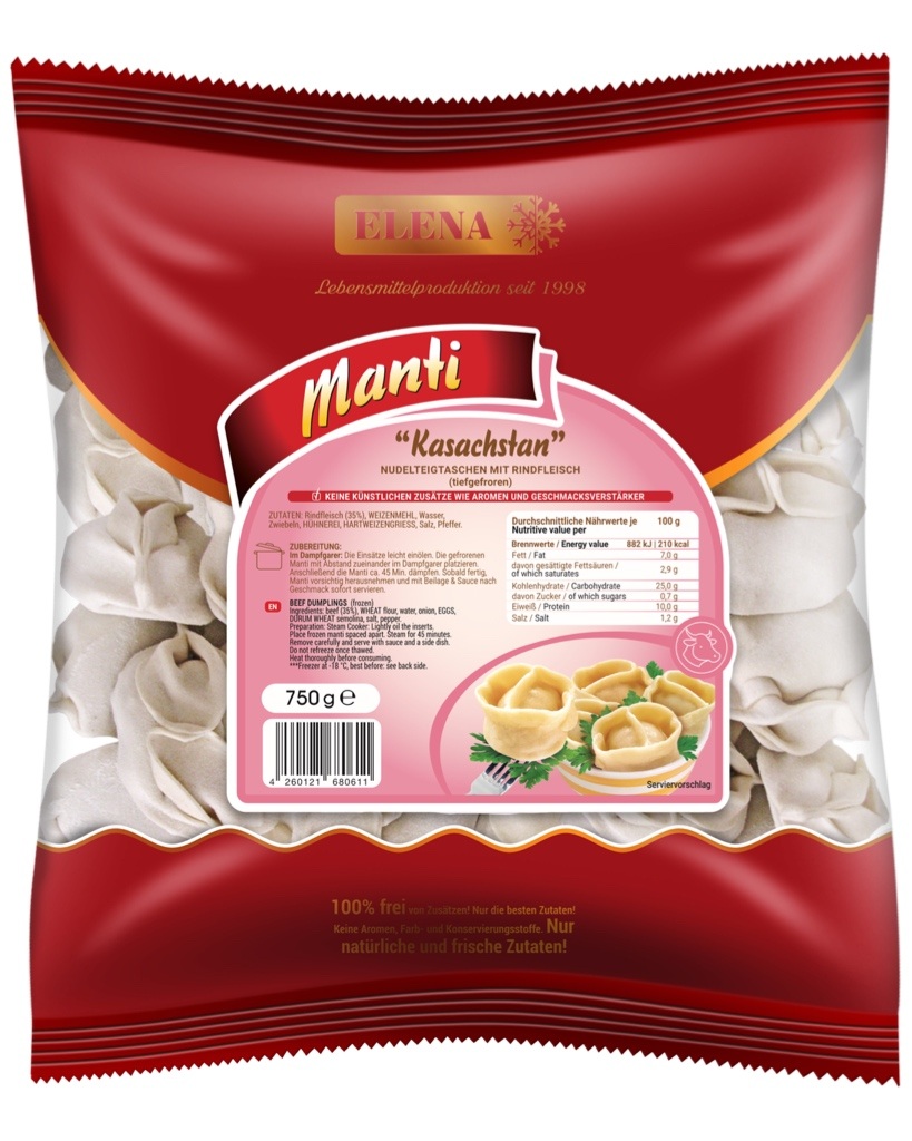 Manti (Noodledeegzakjes met rundvlees) diepgevroren