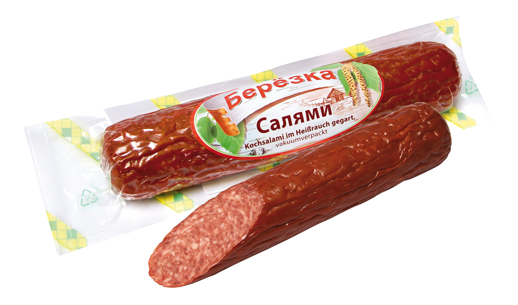 Kooksalami in hete rook bereid "Berjozka"