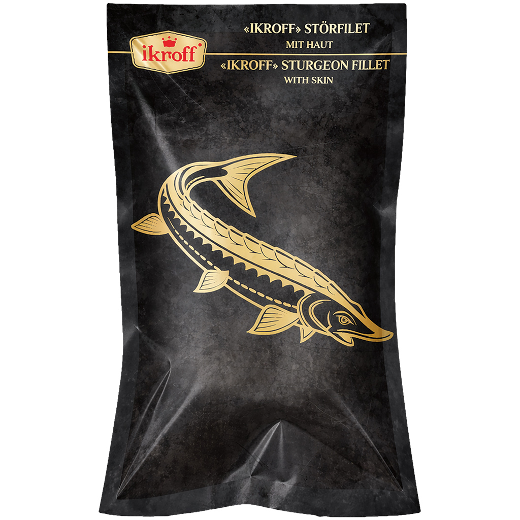 "IKROFF" Steurfilet met huid, vacuümverpakt, diepgevroren.