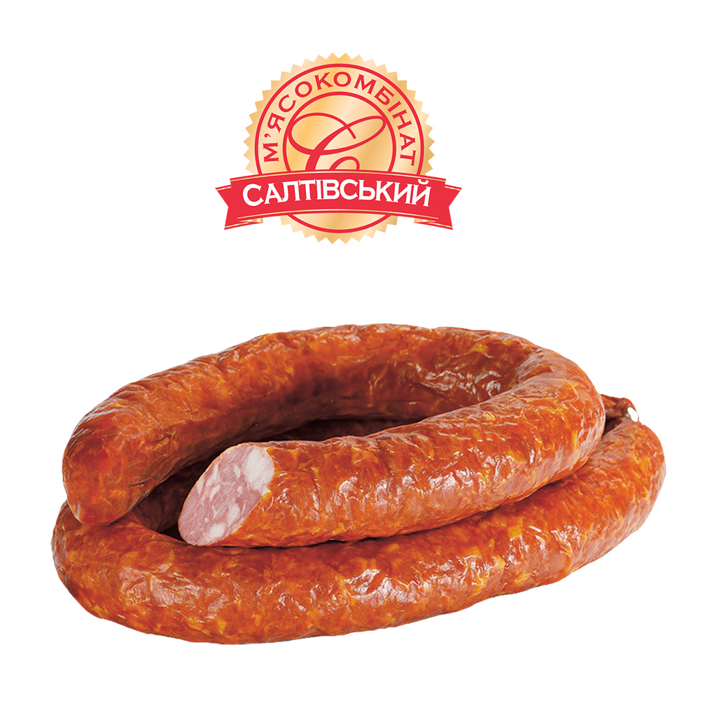 Middelgrote braadworst "Krakowska" van varkensvlees, met varkens- en rundvleesaroma, gerookt, in eetbare natuurdarm.