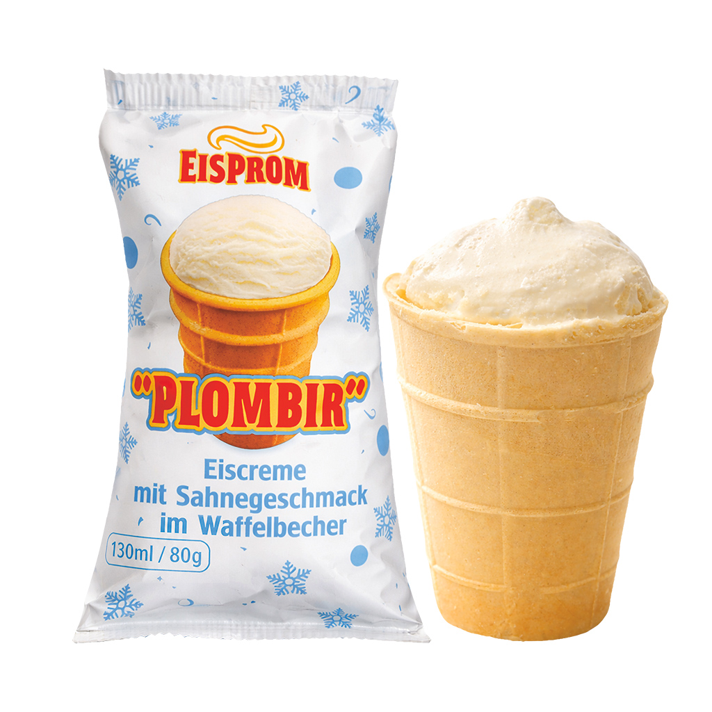 Plombir IJs met roomijsmaak in een wafelbekertje