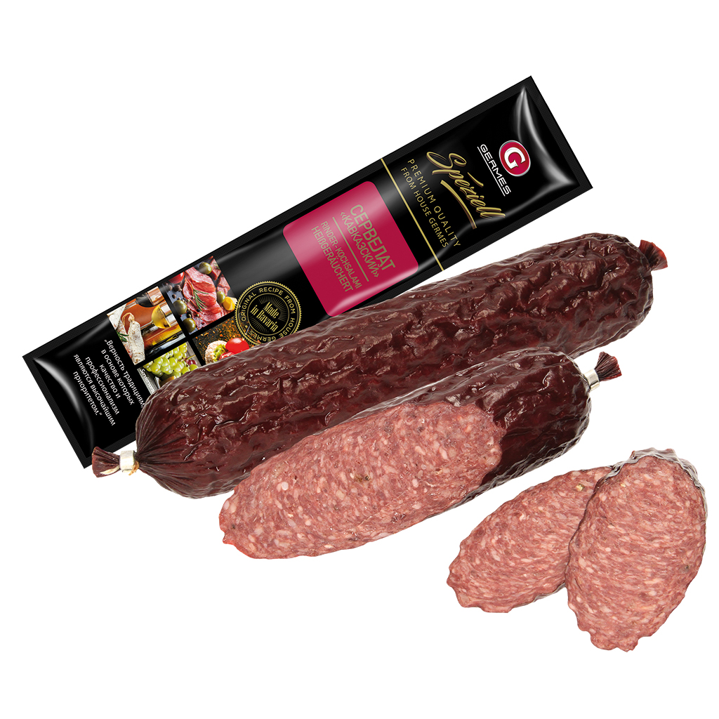 Rundvlees kooksalami "Servelat Kawkazskij", heet gerookt