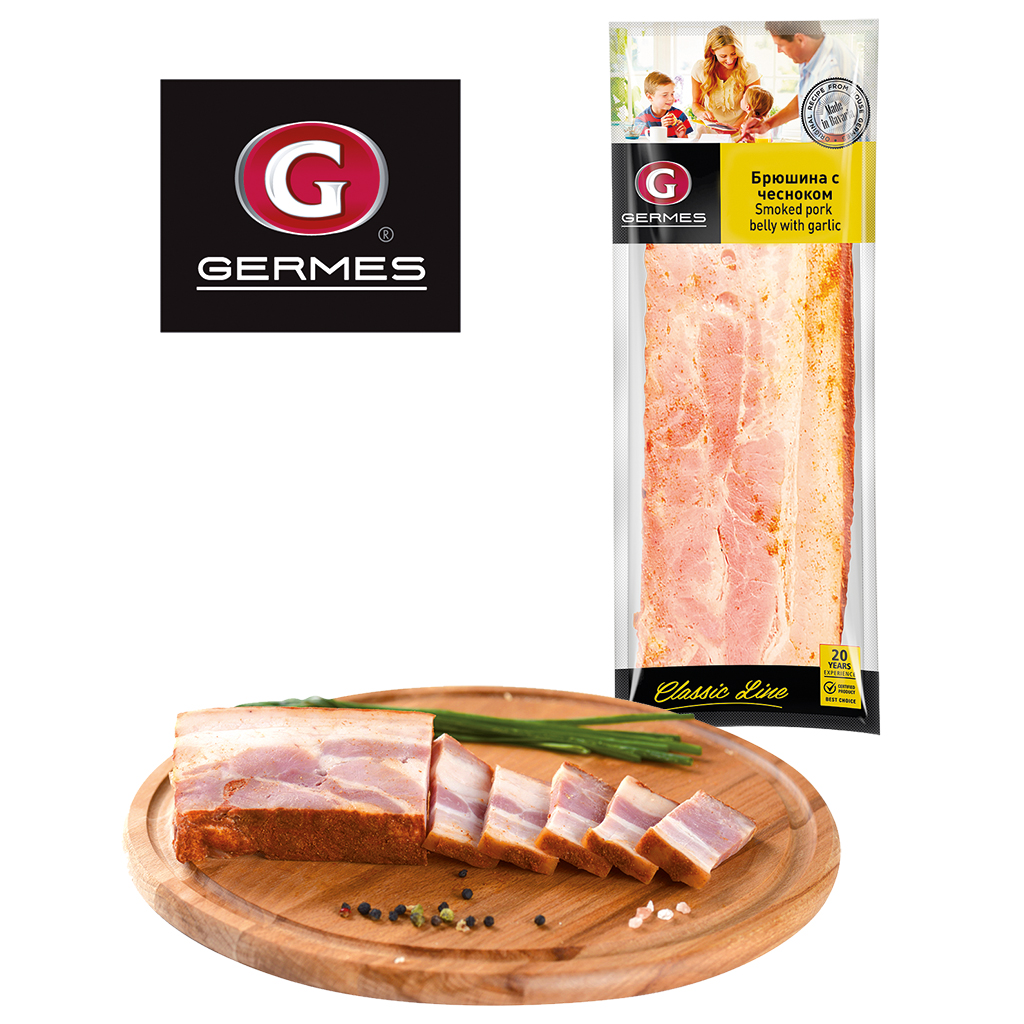 Varkensbuik met knoflook "Brjuschina s tschesnokom", gepekel