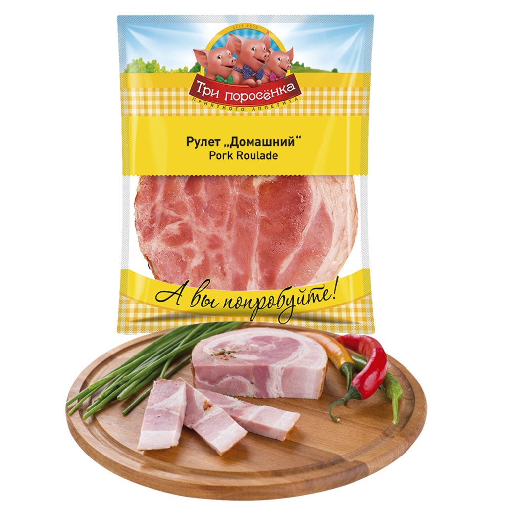Varkensbuikrol "Rulet Domaschnij", gepekeld en gekookt