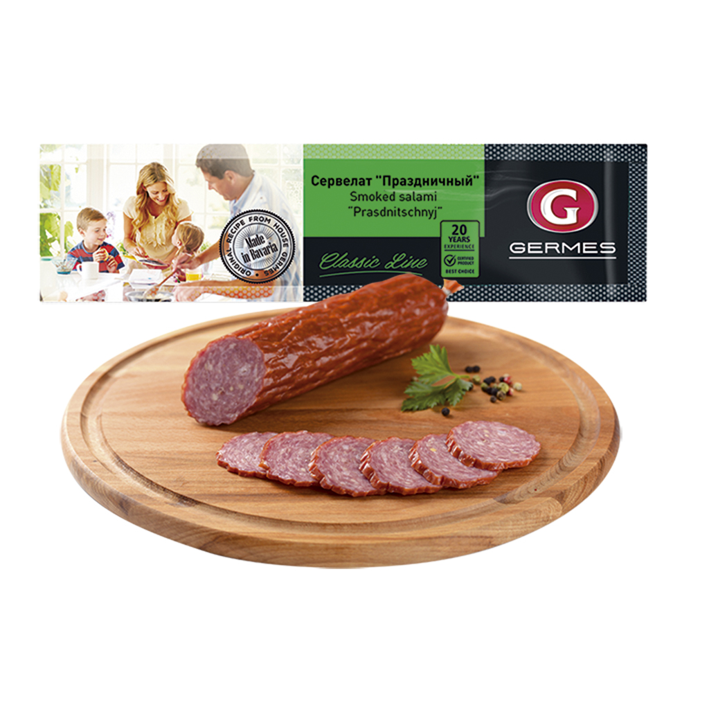 Kooksalami "Servelat Prasdnitschnyj", heet gerookt