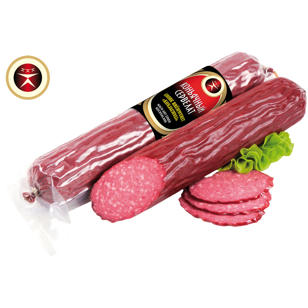 Grobe Brühwurst "Koniachniy" naar de stijl van een kooksalami