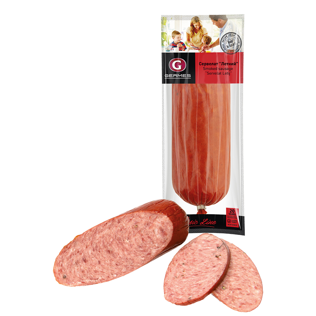 Kochsalami "Servelat Letnij", heet gerookt