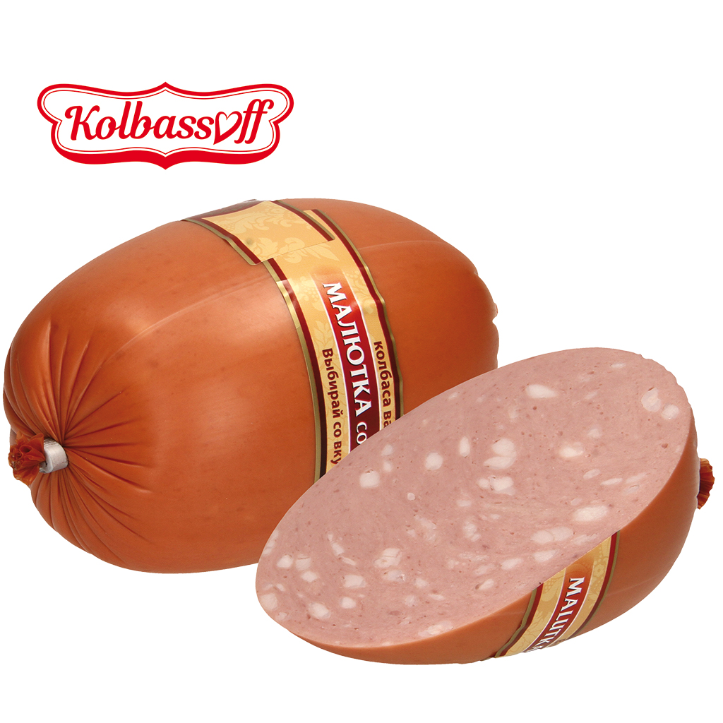 Вареная колбаса "Malutka со шпиком" с кусочками шпика