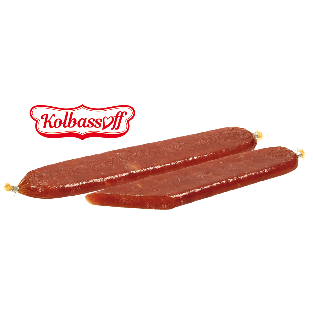 Rauwe worst "Yantarnaya" van kalkvlees, luchtgedroogd