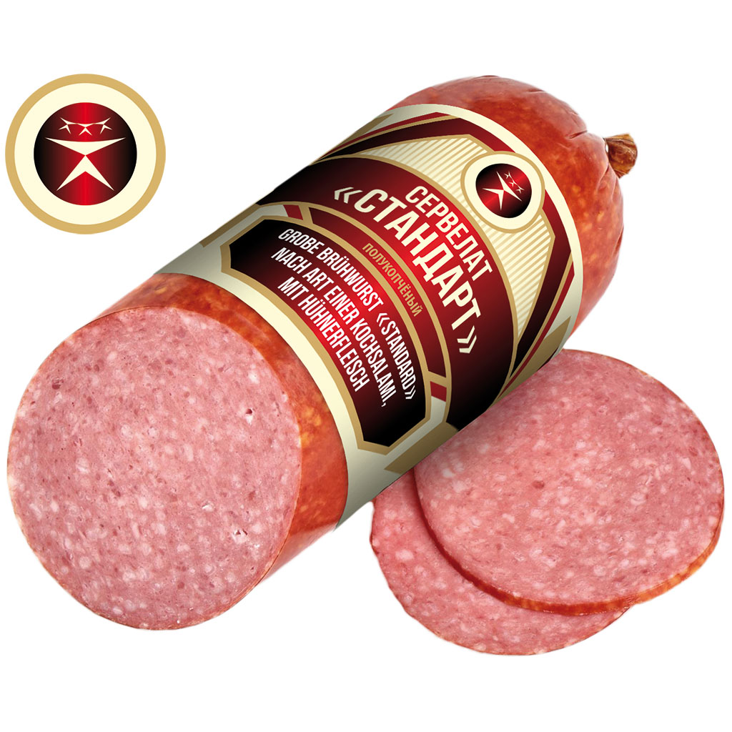 Grobe Brühwurst "Standaard" naar de stijl van een kooksalami, met kippenvlees