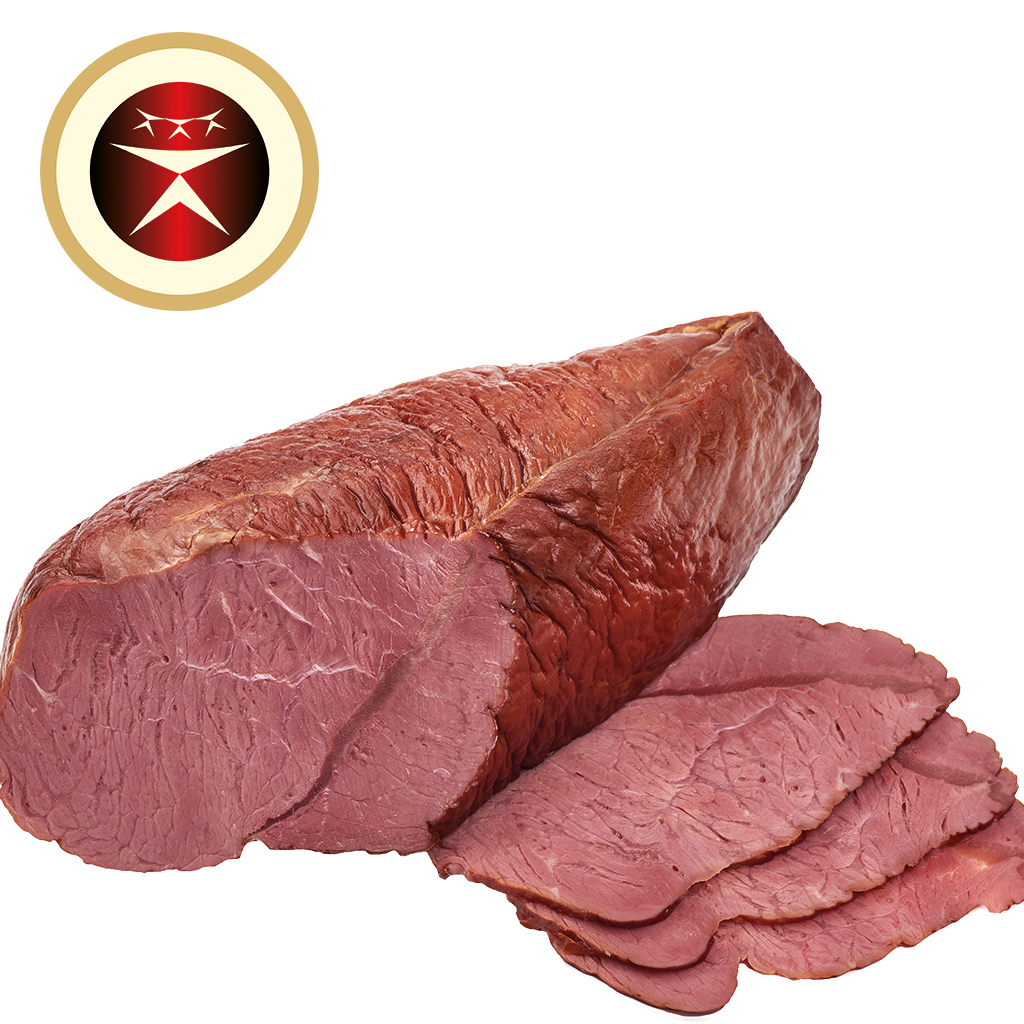 Rundvlees, gezouten, gekookt, gekruid, gerookt, met soja-eiw