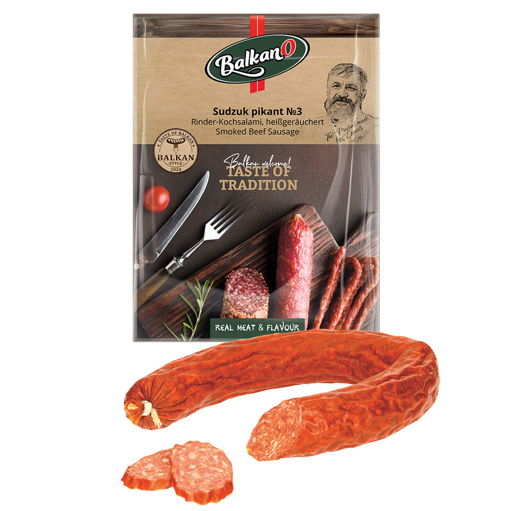 Rundvlees kooksalami "Bosanski Sudzuk" heet gerookt