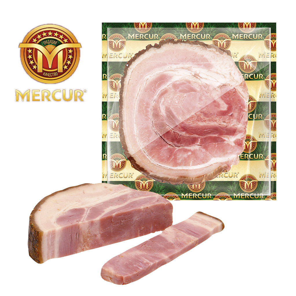 Varkensbuikrol "Mercur Domaschnij Rulet" gezouten en gekookt