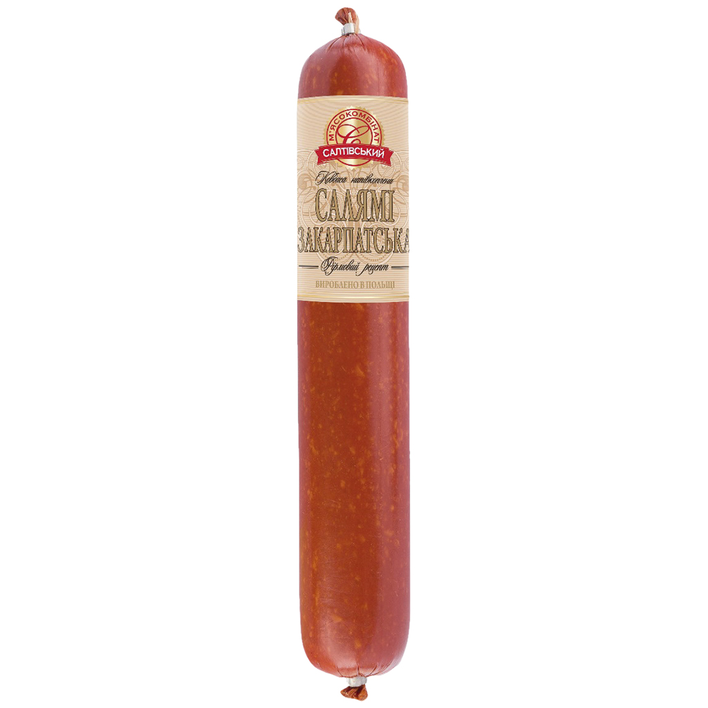 Gerookte braadworst van varkensvlees en kip "Zakarpatska" in Oekraïense stijl, fijngehakt, met aroma.