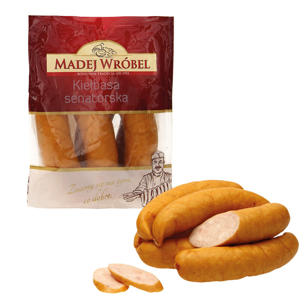Gerookte braadworst met kip- en varkensvlees, middelgrof gehakt met toevoeging van zetmeel "Kielbasa Senatorska"