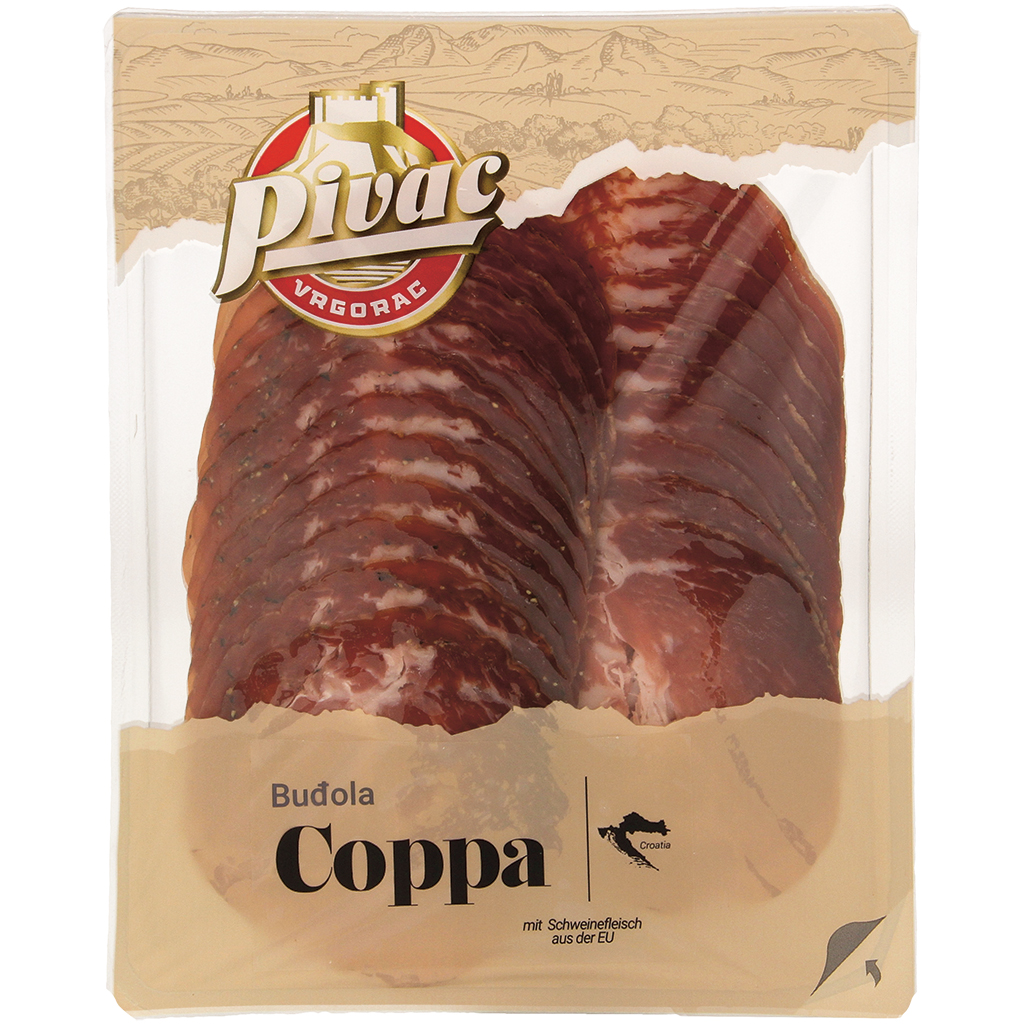 Varkensnek, gezouten, gerookt, luchtgedroogd. Vleeswaren.