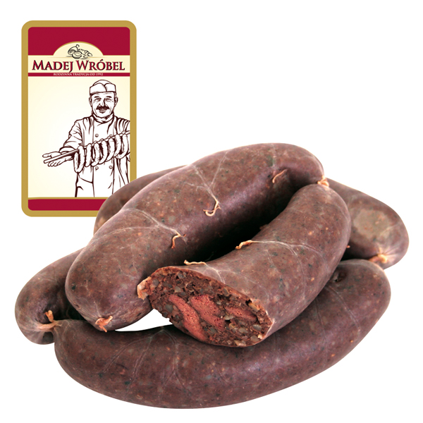 Silezische kookworst met gerst en boekweit, fijngehakt, snijdbaar "Krupniok"