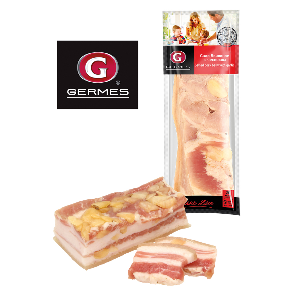 Varkensspek met knoflook "Salo Botsjkowoe met knoflook", gep