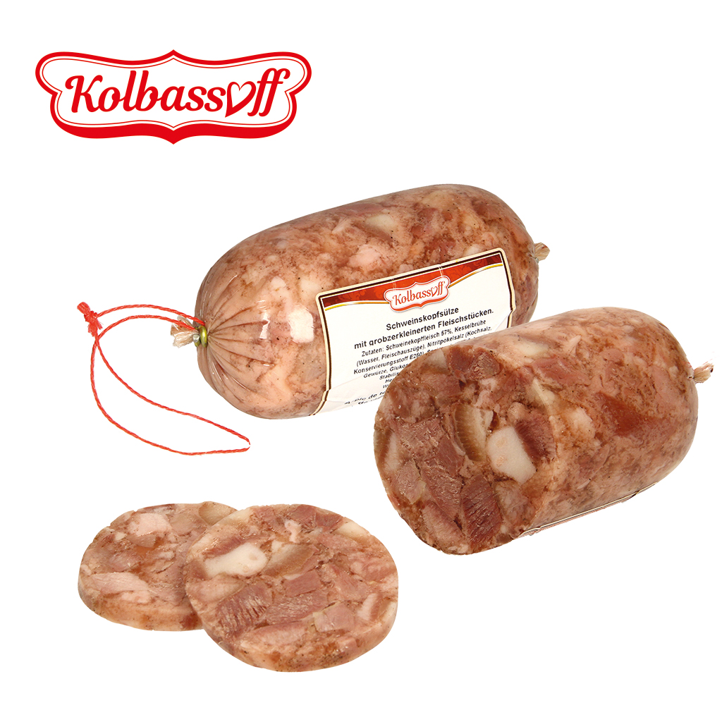 Varkenskopgelei met grofgehakte stukjes vlees