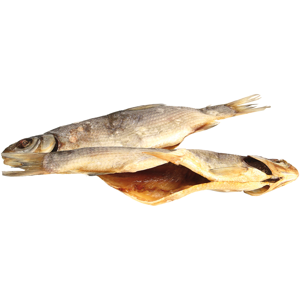 Zährte (Vimba vimba) met hoofd, gedroogd en gezouten, evisce