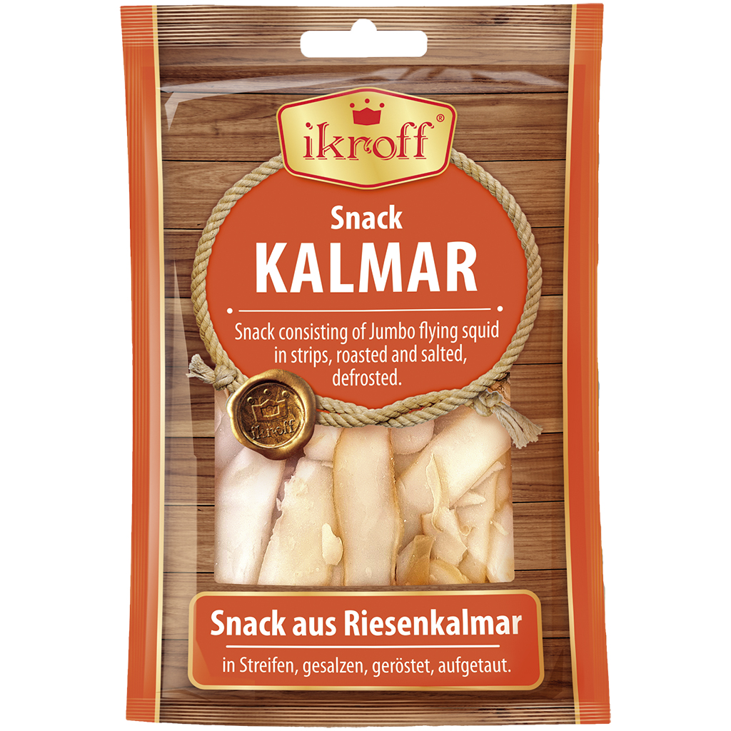 Snack van reuzeninktvis in repen, gezouten, geroosterd, ontdooid.