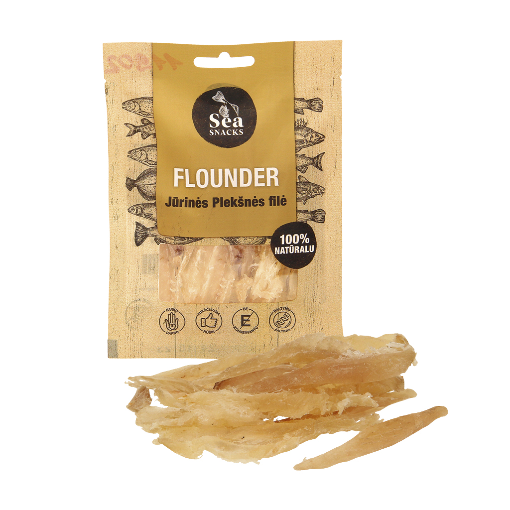 Scholstukjes (Pleuronectes platessa), gedroogd en gezouten.