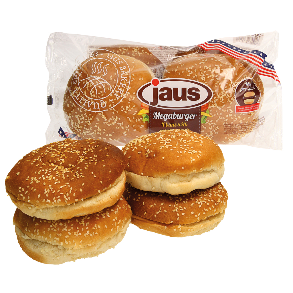 Tarwesoftbroodjes "Mega Burger" (gistgebak) met sesam