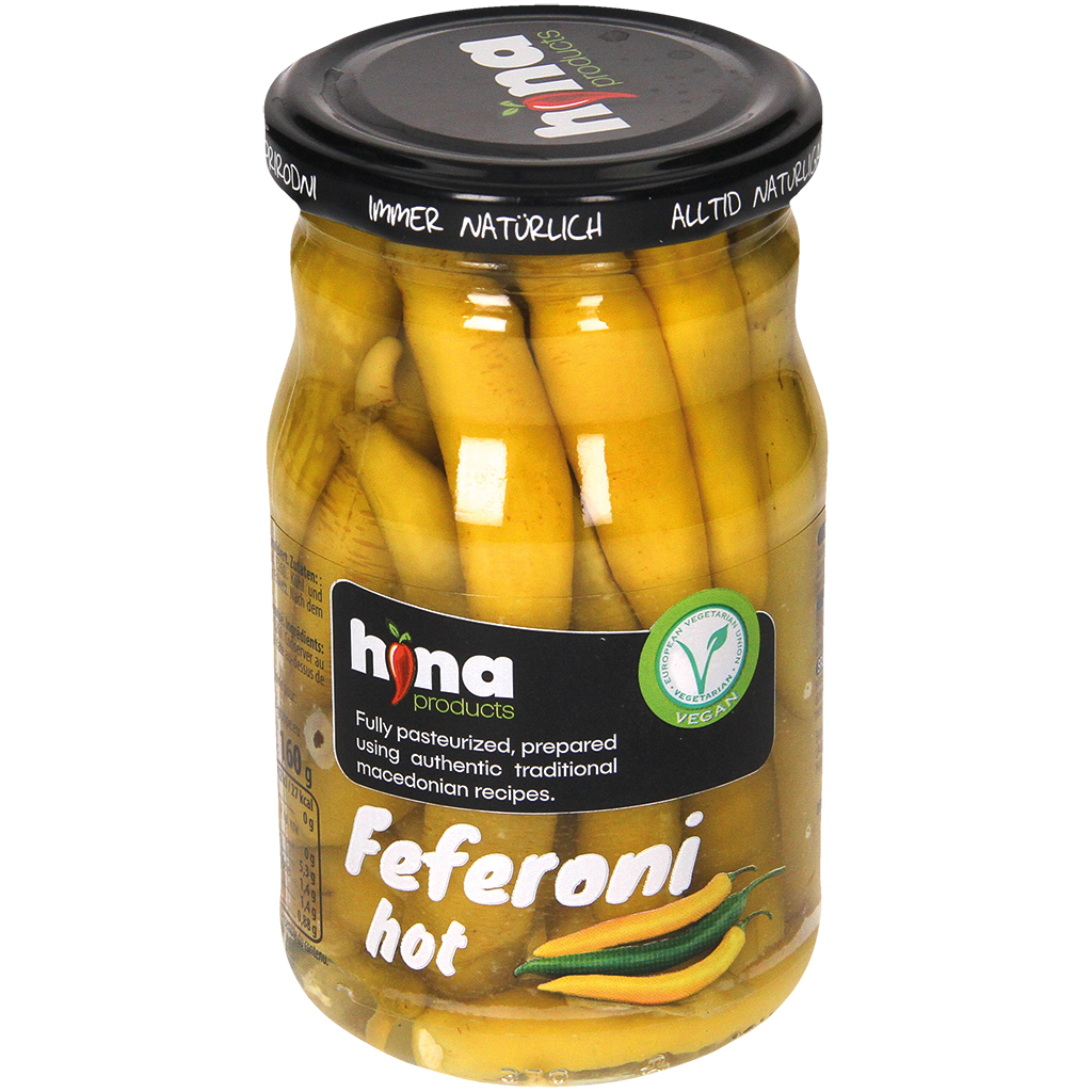 "Feferoni hot" - ingelegde scherpe peperoni. Gepasteuriseerd