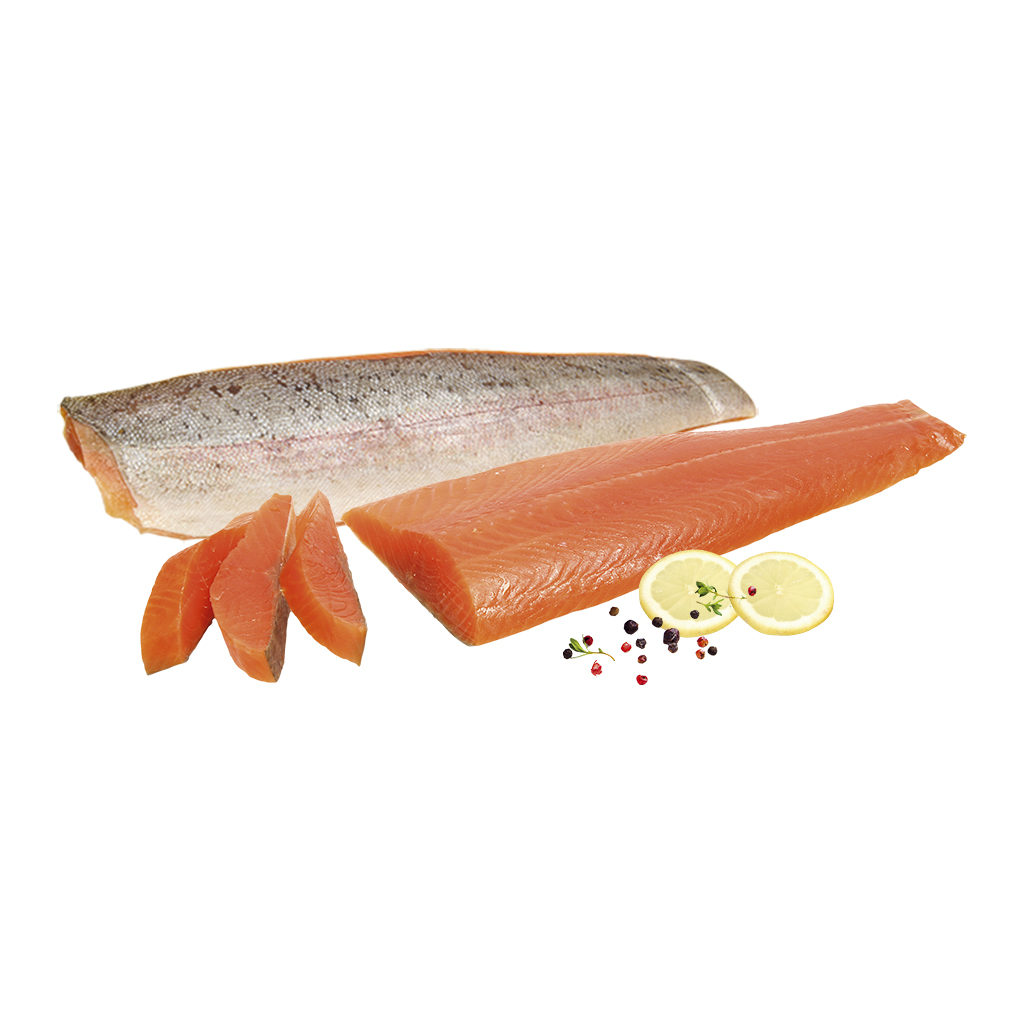 Zalmmietsfilet (Oncorhynchus mykiss) met huid, fijn gezouten