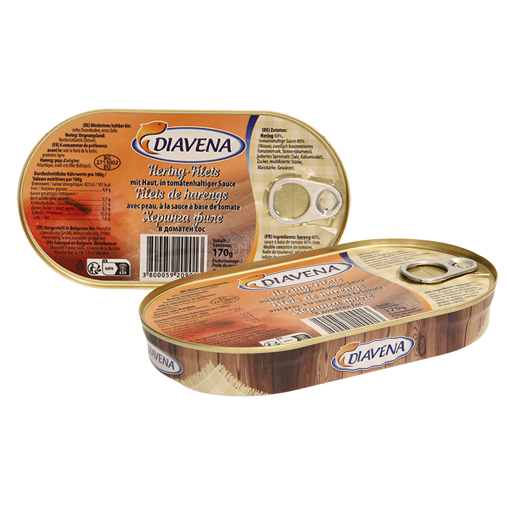 Haringfilets met huid, in tomatensaus