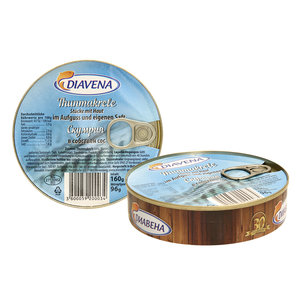 Tonijnstukken met huid, in jus en eigen sap