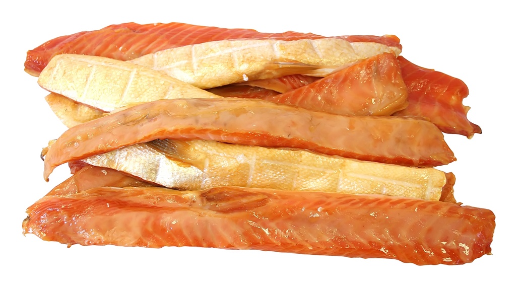 Zalmbuikstrips (Salmo salar), koudgerookt