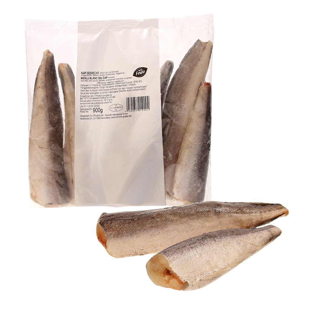 Капский хек, без головы и хвоста, потрашенный, глазированный