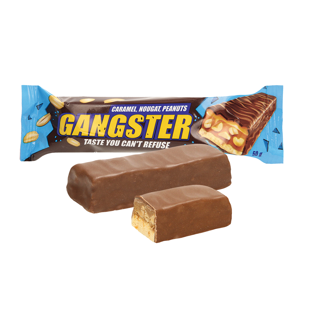 Karamel-schuimzuiker-reep met geroosterde pinda's in cacao-h