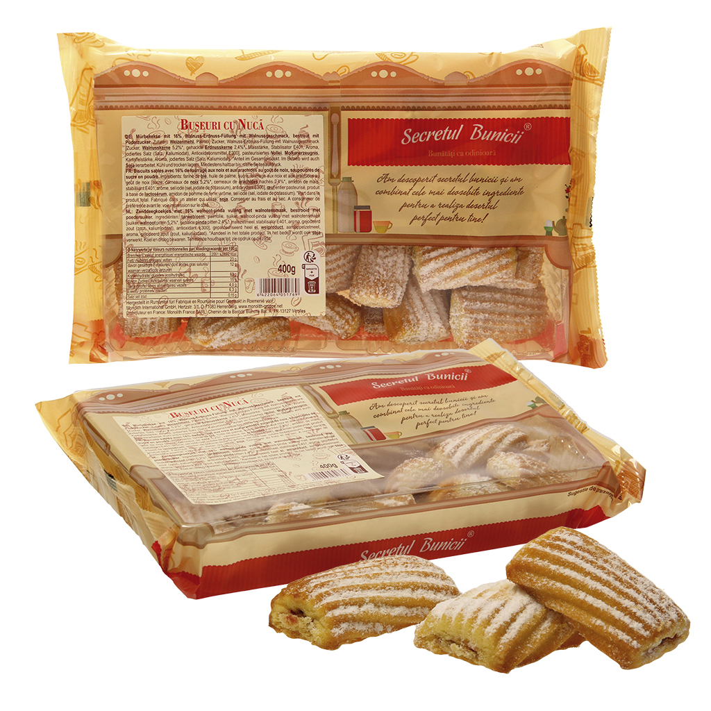 Zachte koekjes met 16% walnoot-pinda vulling met walnootsmaa