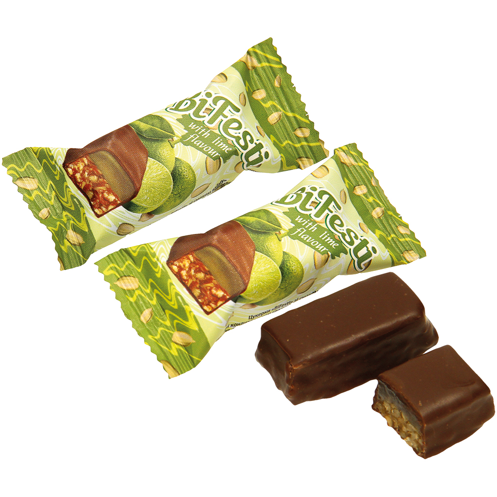 Laag snoep ""BiFesti"" van 39,2% gelei met limoen-smaak en 3