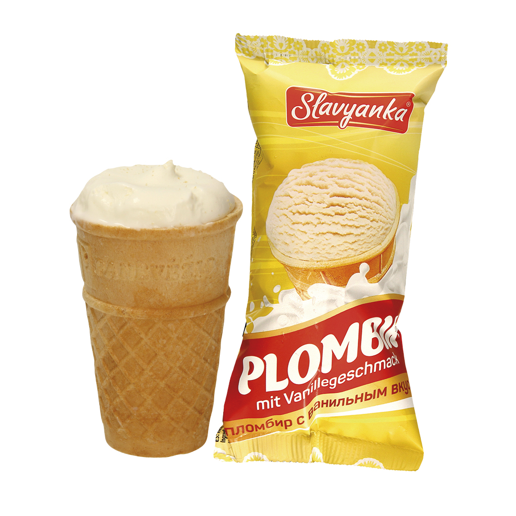 Slavyanka ijs met vanillesmaak in een wafelbekertje