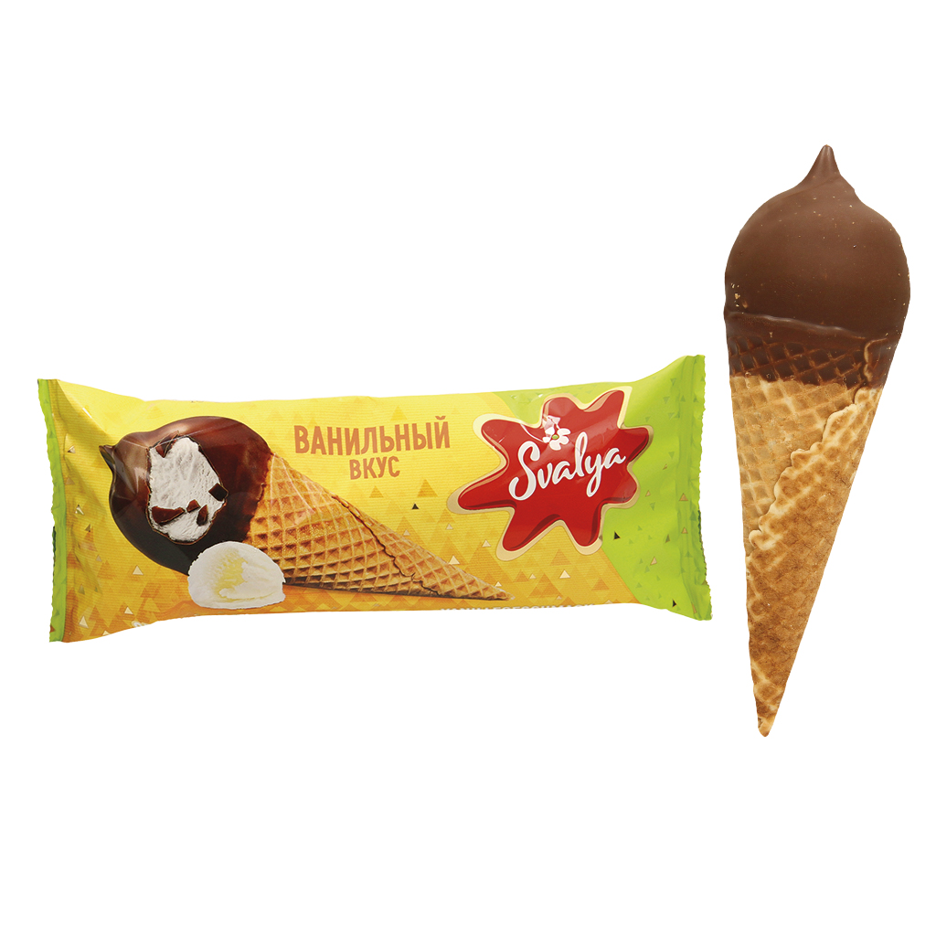 IJs met vanillesmaak in een wafer-hoorn met 4,9% cacao-vetla