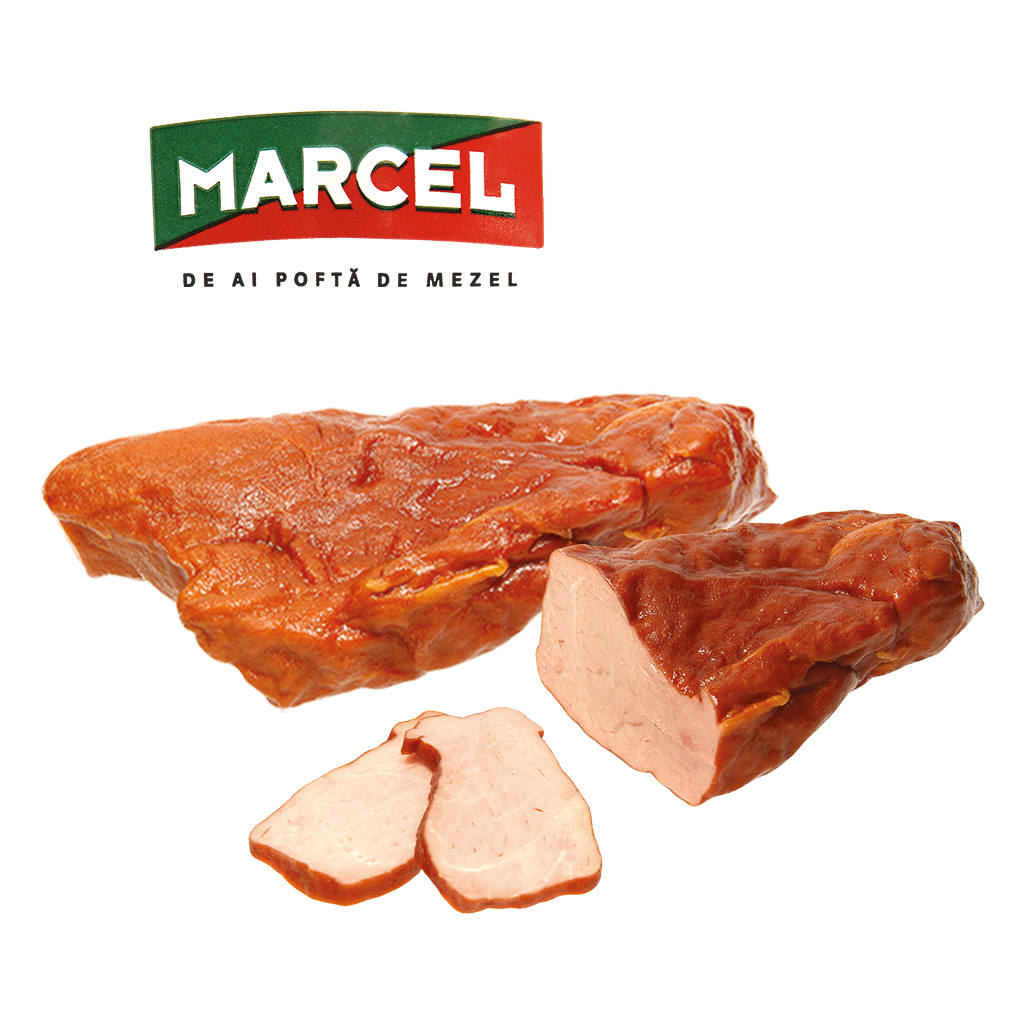 Vleesproduct "Pastrama de porc", gepekeld, gekookt en gerook