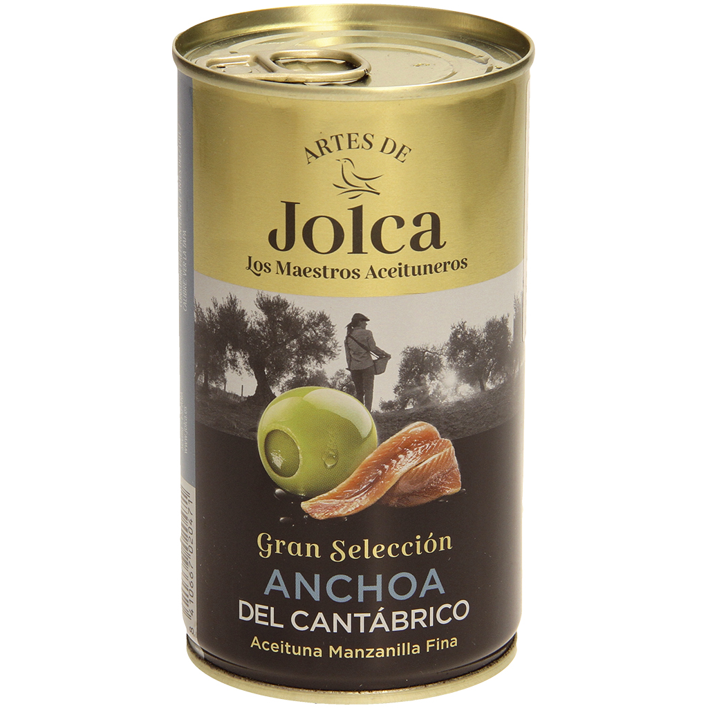 Groene olijven met ansjovivulling. Gepasteuriseerd.