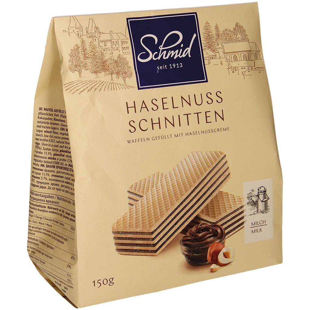 Wafels gevuld met hazelnootpasta 73%