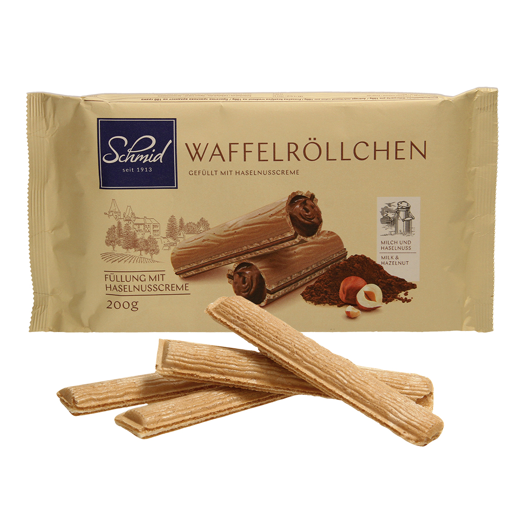 Wafelrolletjes met hazelnootpasta