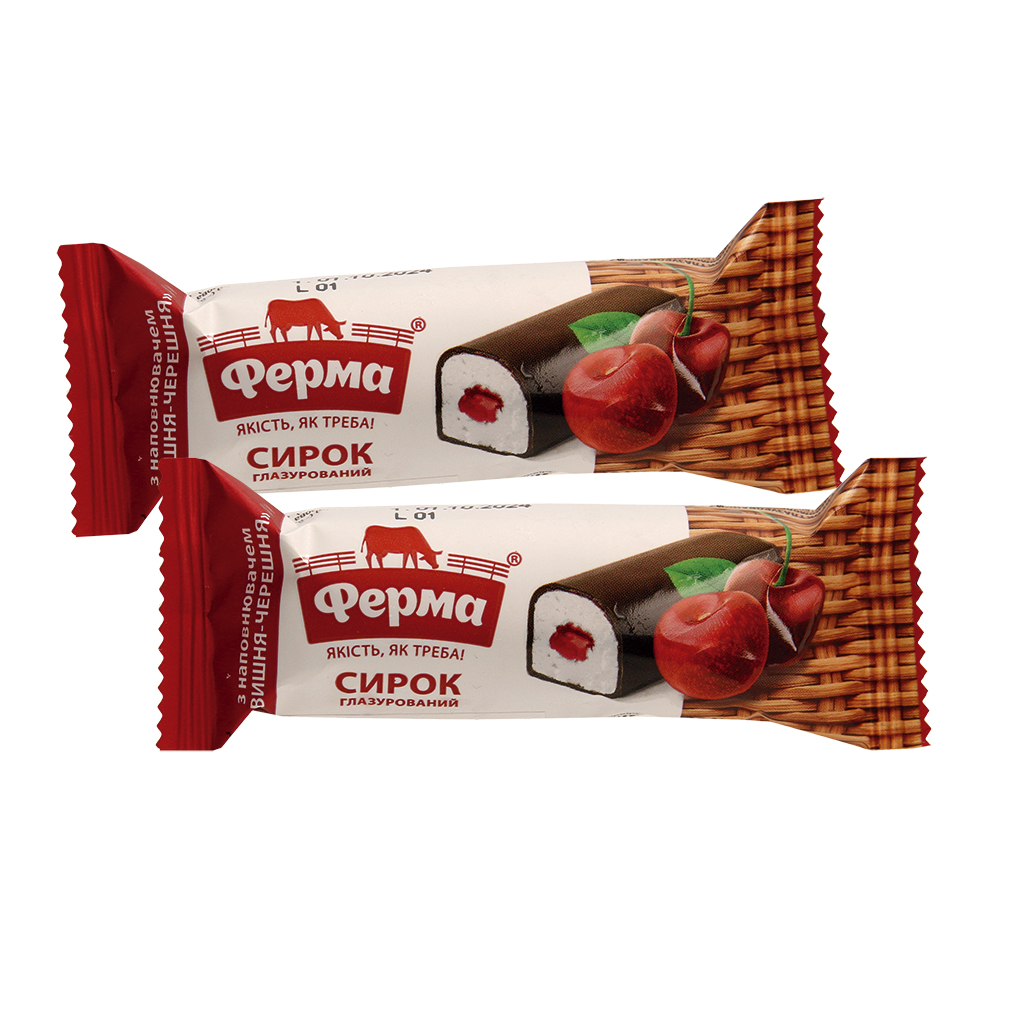 Reep op basis van roomkaas met vulling met kersensmaak in cacaohoudende vetglazuur, diepgevroren