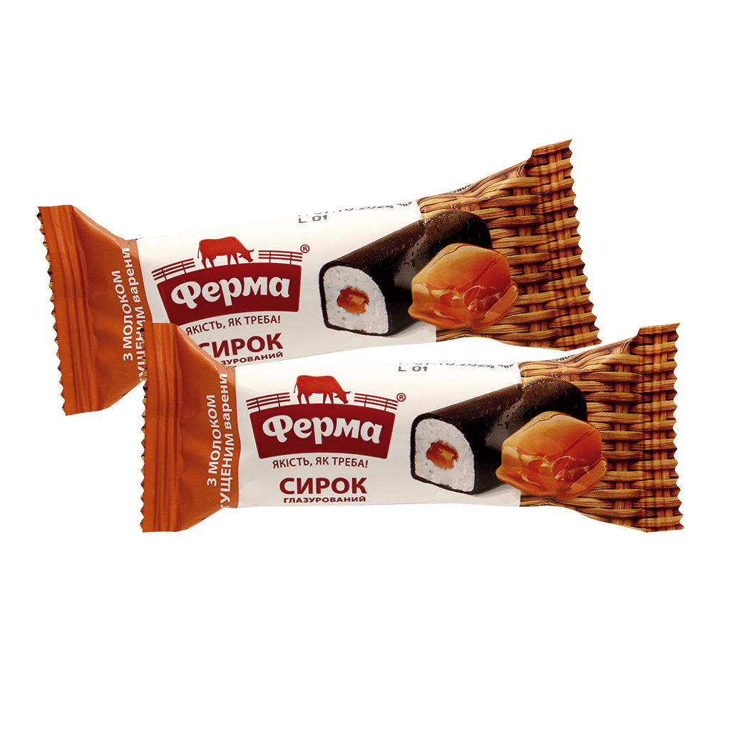 Reep op basis van roomkaas gevuld met gekarameliseerde gezoete gecondenseerde melk in een chocoladeglazuur, diepgevroren