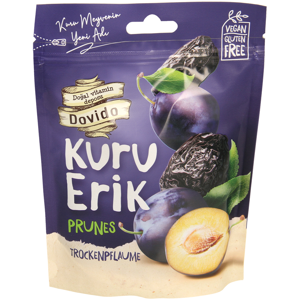 Gedroogde pruimen, zacht, ontpit en geolied.