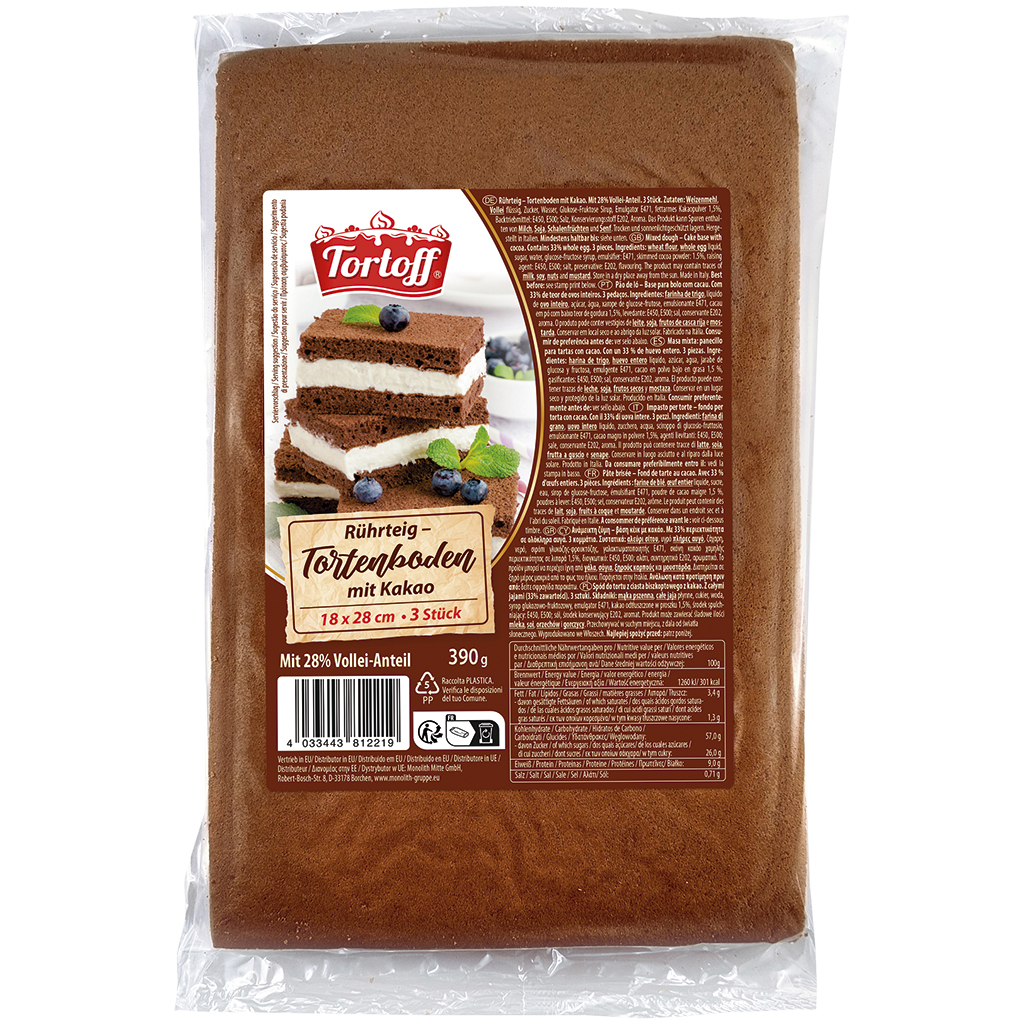 "TORTOFF" Beslag - Taartbodem met cacao, 18 x 28 cm, 3 stuks